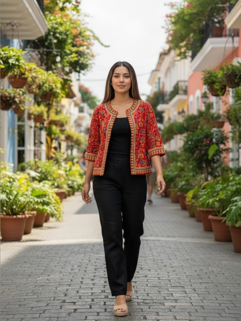 Sing-Batik Singapore red batik top